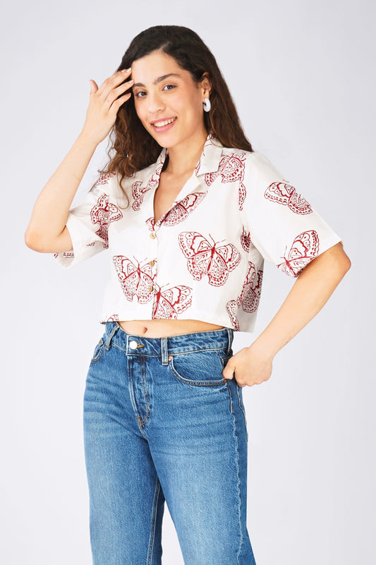 Crimson Flutter Shirt