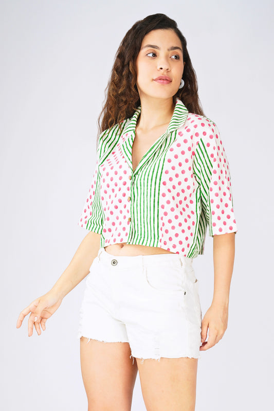 Pink Parallel Crop Shirt
