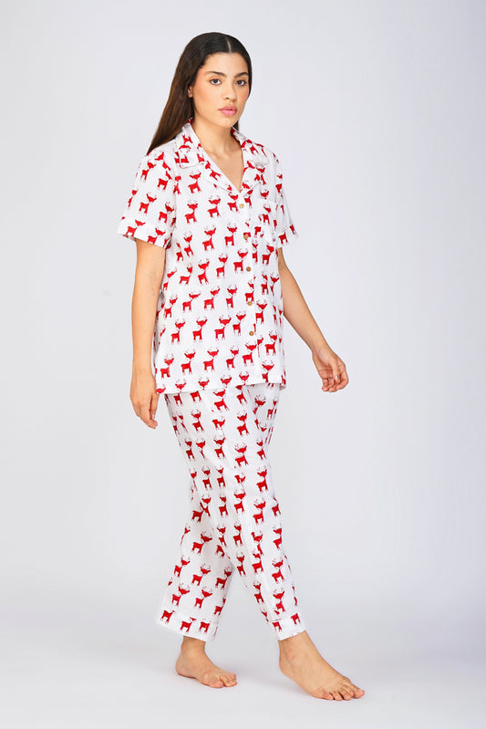 Red Frosty Reindeer Night Suit